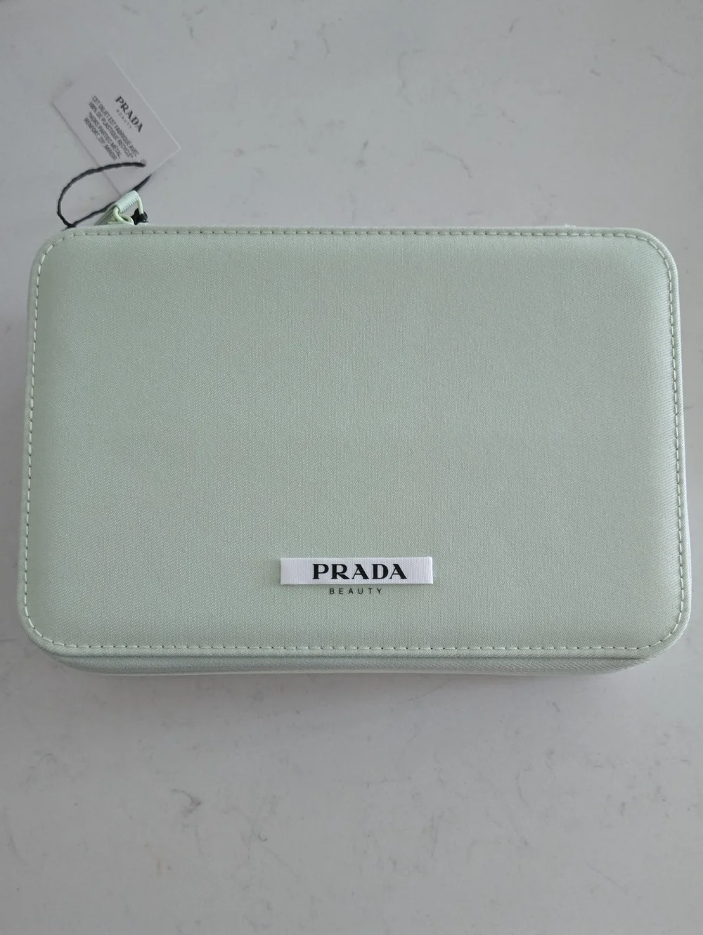 New Prada Beauty Vanity Case Pastel Green Zipper Cosmetic Case Travel W/ Mirror